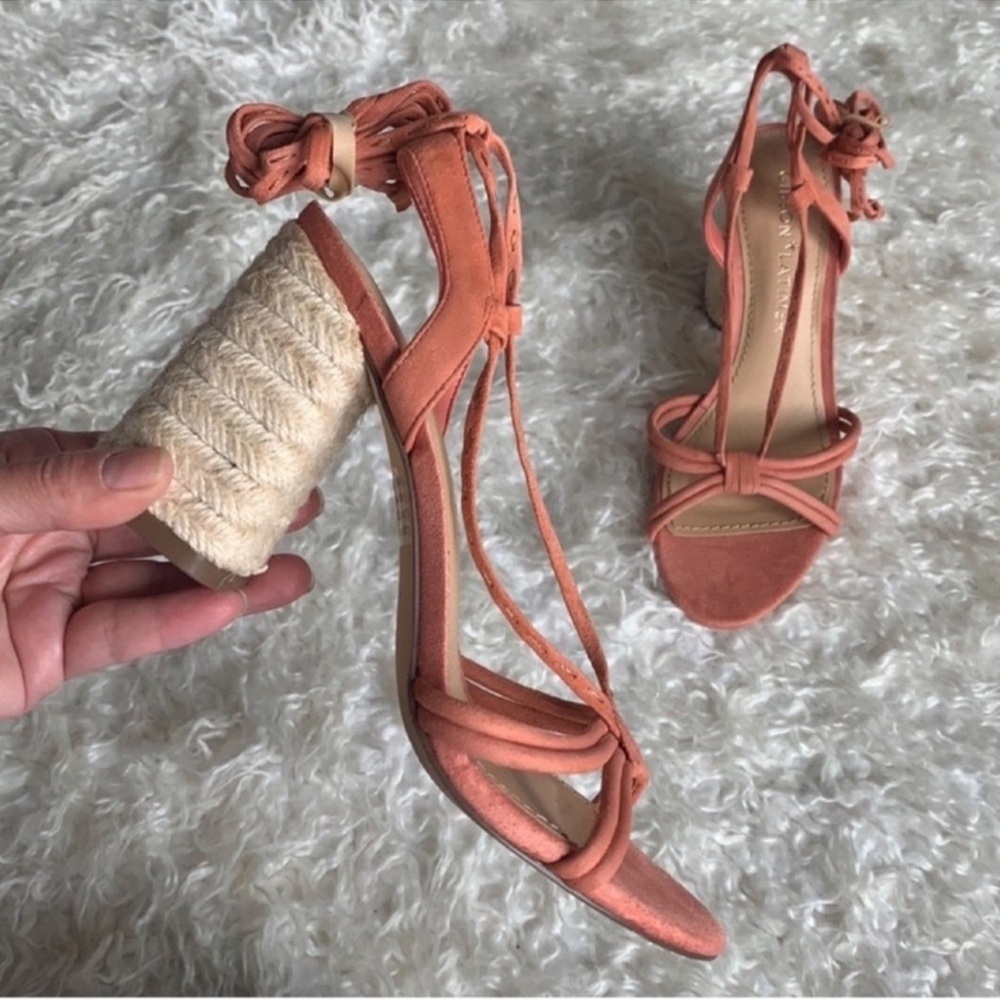 Gibson Latimer Tasha Suede Lace up Sandals/Heels/Shoes Sz 7 Peach salmon NEW